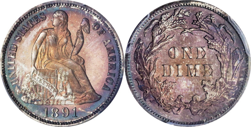 1891 Liberty Seated Dime. Proof-67+ (PCGS).
A wonderfully original specimen bat...