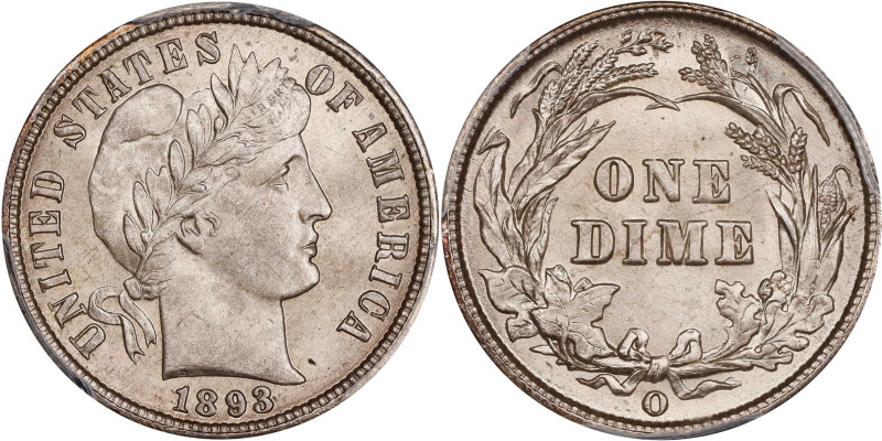 1893-O Barber Dime. MS-65 (PCGS). CAC.
Charming, essentially untoned surfaces p...