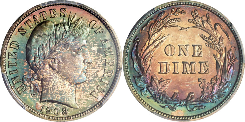 1908 Barber Dime. Proof-67+ (PCGS). CAC.
One of the finest known 1908 Proof dim...