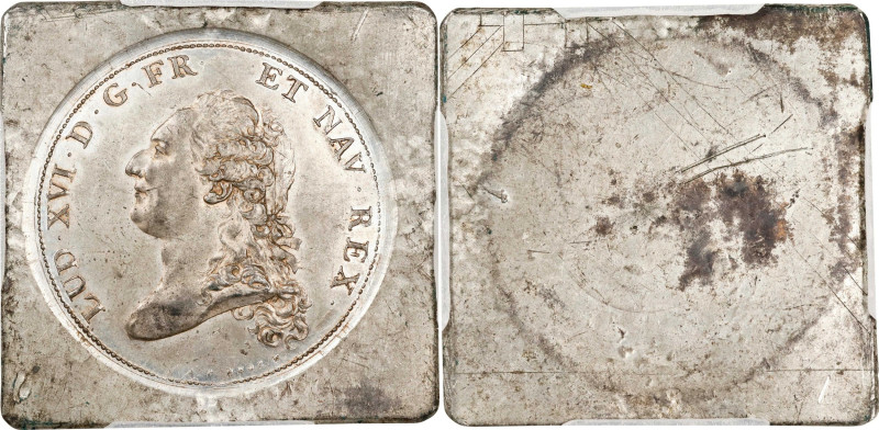 FRANCE. Kingdom. Square Uniface Tin Obverse Trial for Écu de Calonne, ND (1786)....