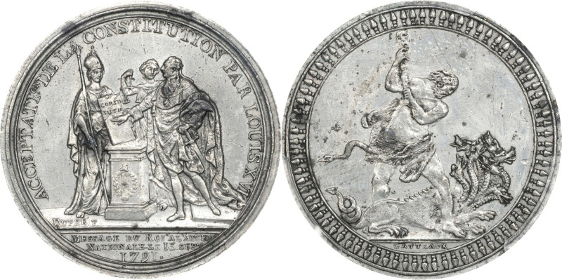 FRANCE. Constitution. Louis XVI Accepting the Constitution Tin Medal, 1791. PCGS...