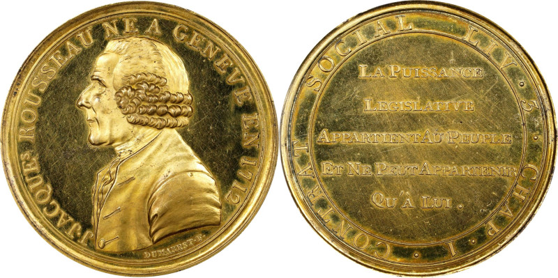 FRANCE. Constitution. Jean-Jacques Rousseau Gilt Bronze Medal, ND (1791). Birmin...