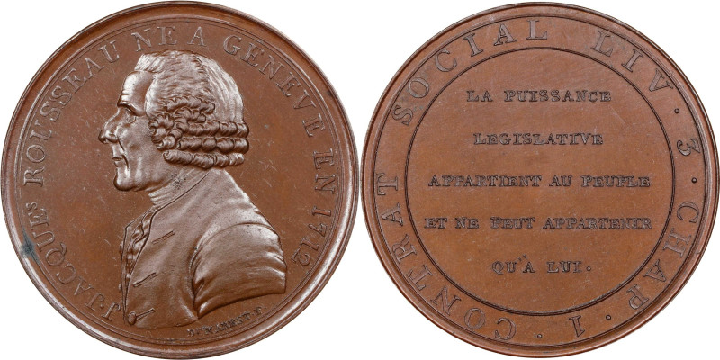 FRANCE. Constitution. Jean-Jacques Rousseau Bronze Medal, ND (1791). Birmingham ...