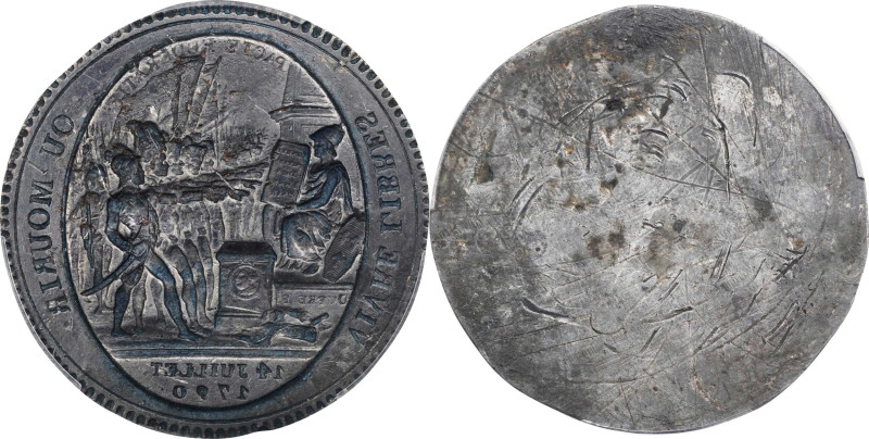 FRANCE. Constitution. Lead Obverse Hub Trial for 5 Sols Token, ND (1792). Birmin...