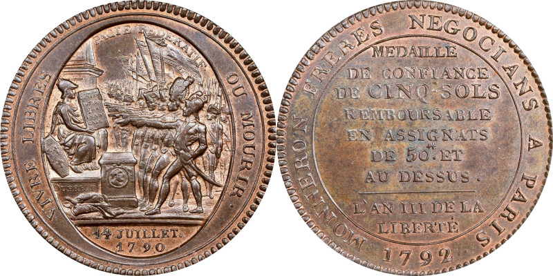 FRANCE. Constitution. Bronze 5 Sols Token, Year III/1792. Birmingham (Soho) Mint...