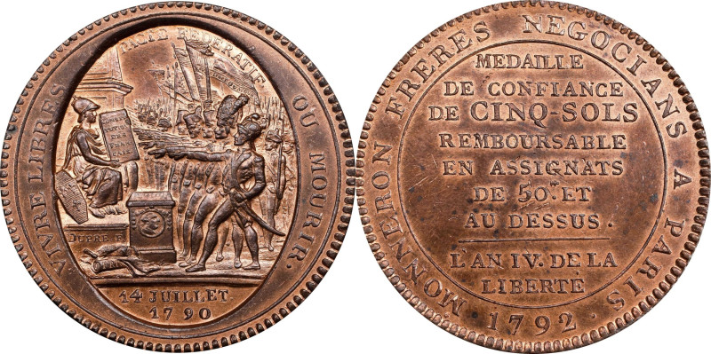 FRANCE. Constitution. Bronze 5 Sols Token, Year IV/1792. Birmingham (Soho) Mint....