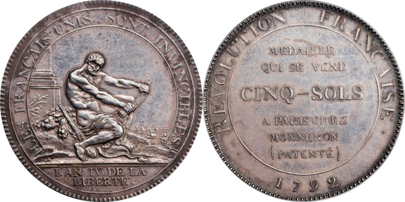 FRANCE. Constitution. Silver 5 Sols Token Essai (Pattern), Year IV/1792. Birming...