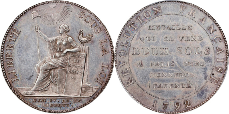 FRANCE. Constitution. Silver 2 Sols Token Essai (Pattern), Year IV/1792. Birming...