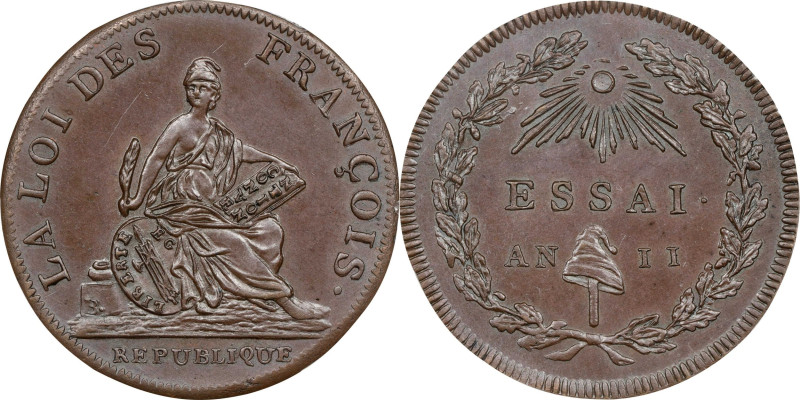 FRANCE. National Convention. Bronze 2 Sols Module Essai (Pattern), Year II (1793...