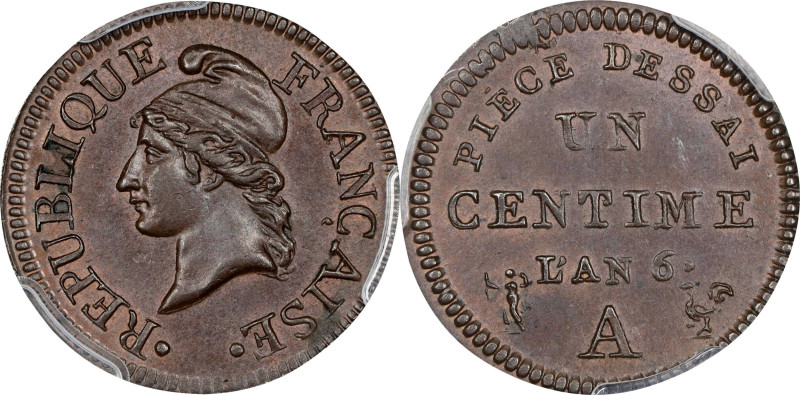 FRANCE. Directory. Copper Centime Essai (Pattern), Year 6-A (1797/8). Paris Mint...