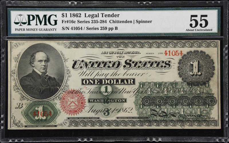 Fr. 16c. 1862 $1 Legal Tender Note. PMG About Uncirculated 55.
Representative o...