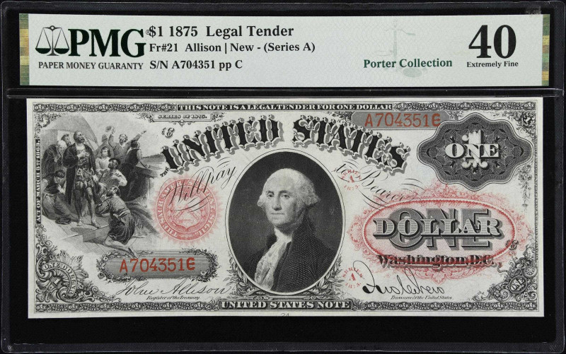 Fr. 21. 1875 $1 Legal Tender Note. PMG Extremely Fine 40.
Representative of the...