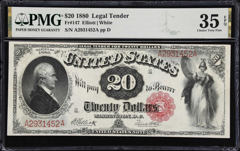 Fr. 147. 1880 $20 Legal Tender Note. PMG Choice Very Fine 35 EPQ.
An exceedingl...