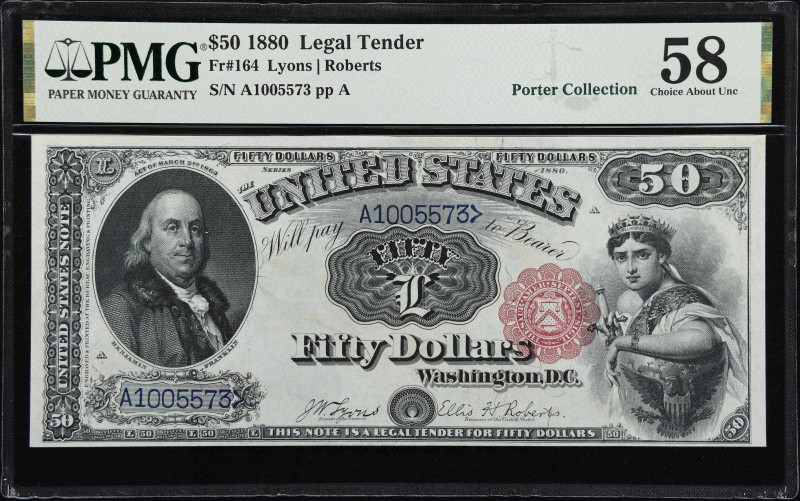 A Common Friedberg at a Rare Grade Level 
Fr. 164. 1880 $50 Legal Tender Note. ...