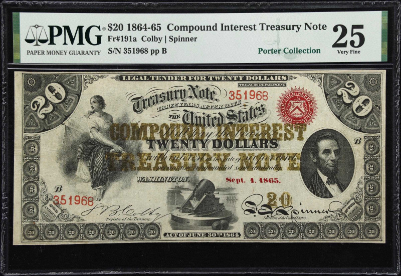 Lovely Fr. 191a 1864 $20 Compound Interest Treasury Note 
Fr. 191a. 1864-65 $20...