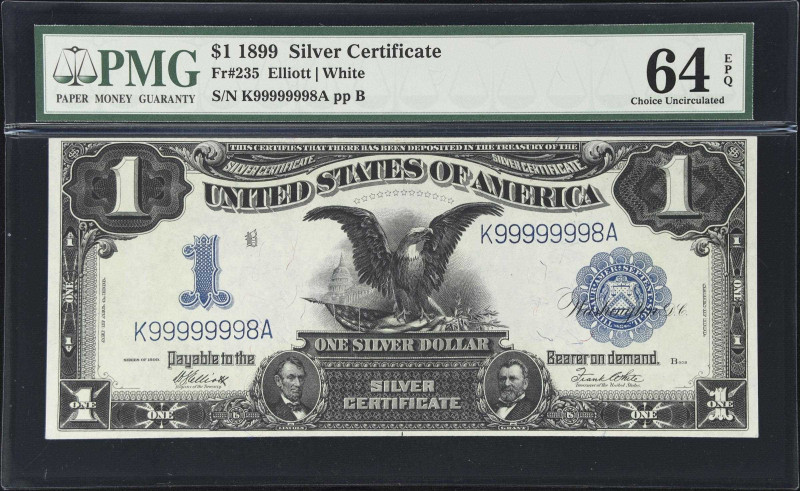 Fr. 235. 1899 $1 Silver Certificate. PMG Choice Uncirculated 64 EPQ. Fancy Seria...