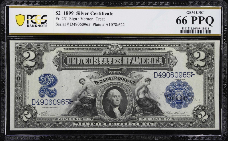 Fr. 251. 1899 $2 Silver Certificate. PCGS Banknote Gem Uncirculated 66 PPQ.
Dub...