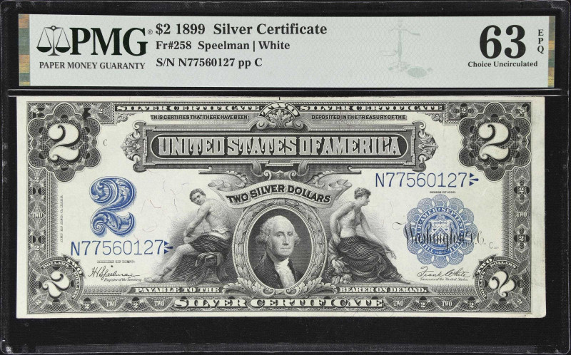 Fr. 258. 1899 $2 Silver Certificate. PMG Choice Uncirculated 63 EPQ.
A charming...