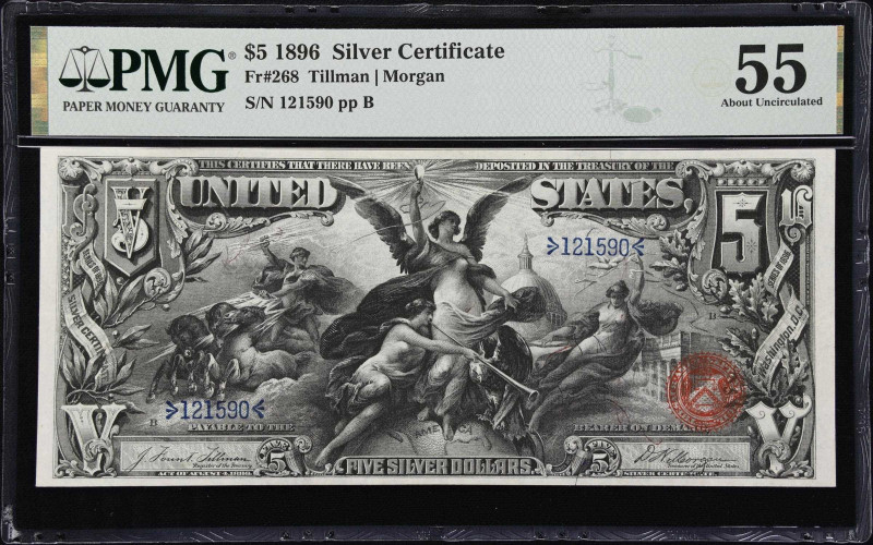 High End $5 Educational 
Fr. 268. 1896 $5 Silver Certificate. PMG About Uncircu...