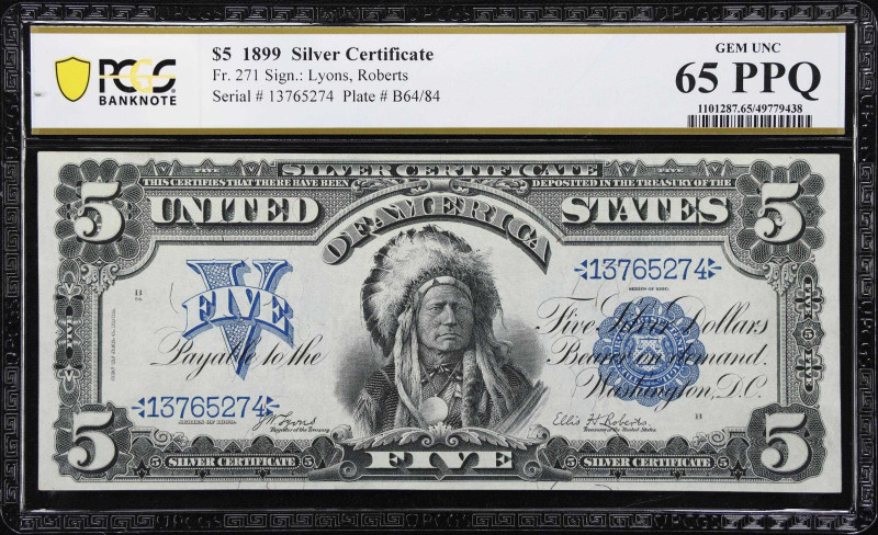 Gem Uncirculated Fr. 271 $5 "Chief" Silver Certificate 
Fr. 271. 1899 $5 Silver...