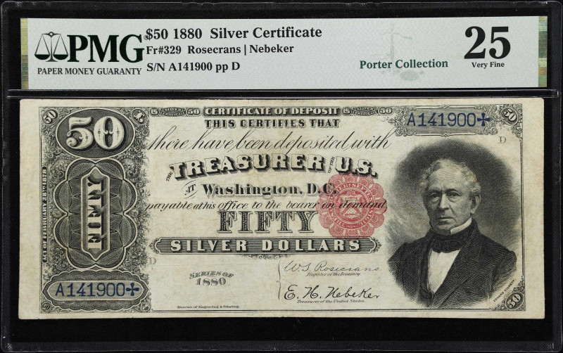 Scarce $50 Silver Certificate 
Fr. 329. 1880 $50 Silver Certificate. PMG Very F...