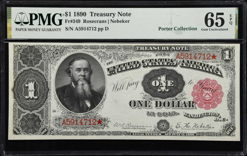 Gem Fr. 349 1890 $1 Treasury 
Fr. 349. 1890 $1 Treasury Note. PMG Gem Uncircula...