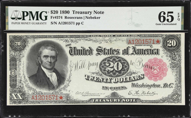 Lovely Gem Uncirculated Fr. 374 1890 "Ornate Back" $20 Treasury Note 
An Aesthe...