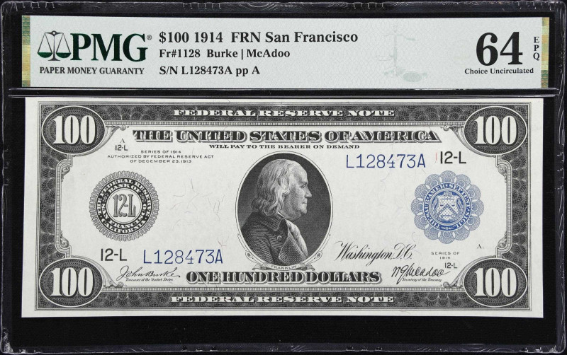 Fr. 1128. 1914 $100 Federal Reserve Note. San Francisco. PMG Choice Uncirculated...