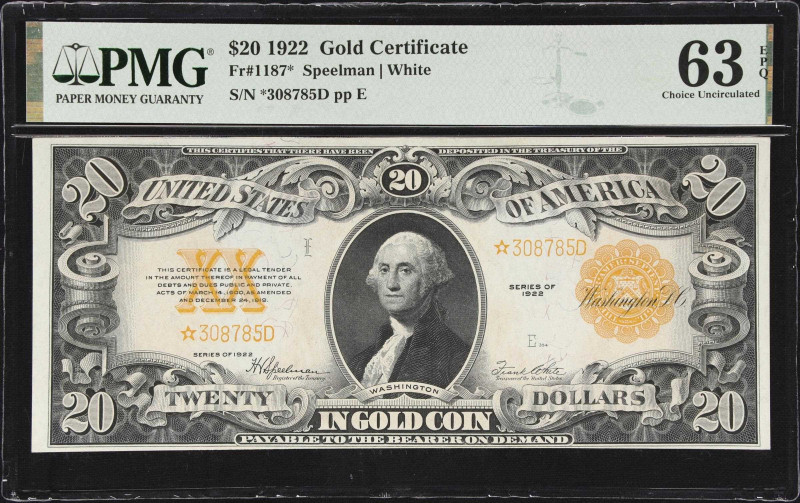 The Finest Fr. 1187* Graded at PMG. 
Fr. 1187*. 1922 $20 Gold Certificate Star ...