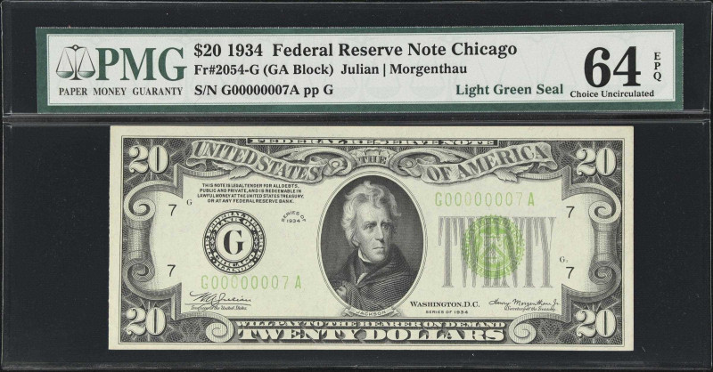 Fr. 2054-G. 1934 Light Green Seal $20 Federal Reserve Note. Chicago. PMG Choice ...