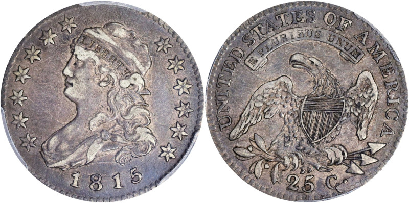 1815 Capped Bust Quarter. B-1, the only known dies. Rarity-1. EF-40 (PCGS). CAC....