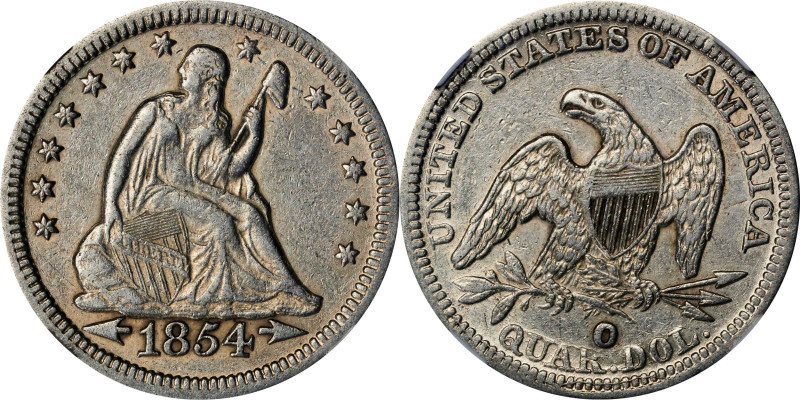 High Grade Huge O 1854 Quarter
1854-O Liberty Seated Quarter. Arrows. Briggs 1-...