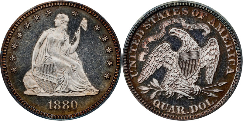 1880 Liberty Seated Quarter. Proof-66 Cameo (PCGS).
Continuing the trend begun ...