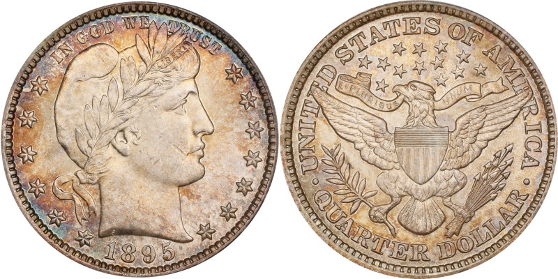 1895 Barber Quarter. MS-65 (PCGS).
Dusted with sandy pinkish-silver patina, thi...