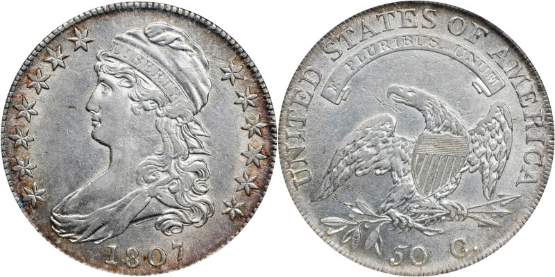 1807 Capped Bust Half Dollar. O-112. Rarity-1. Die State 112.1. Large Stars, 50/...