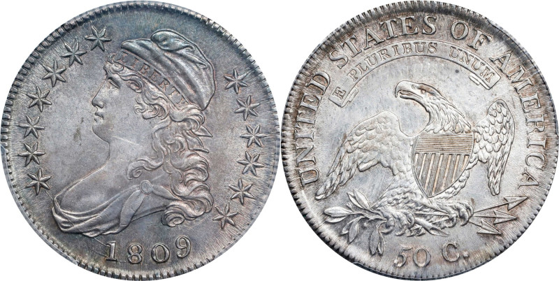 1809 Capped Bust Half Dollar. O-102a. Rarity-1. Die State 102.4. MS-62 (PCGS).
...