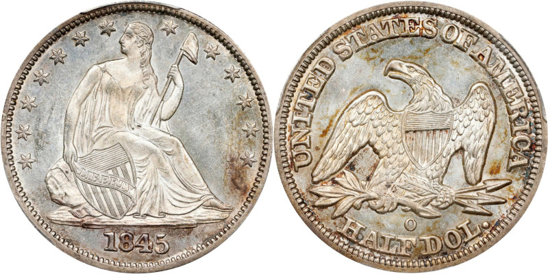 1845-O Liberty Seated Half Dollar. WB-18, FS-302. Rarity-4. Repunched Date, Trip...