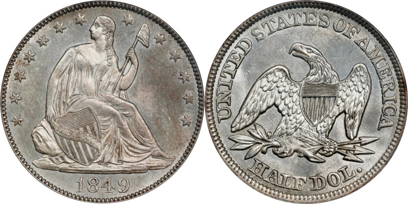 1849 Liberty Seated Half Dollar. WB-10. Rarity-3. Misplaced Date. MS-64 (PCGS)....