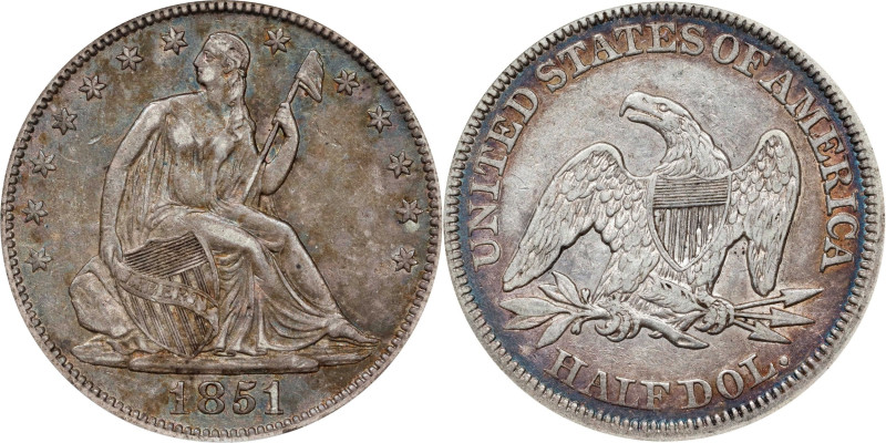 1851 Liberty Seated Half Dollar. WB-2. Rarity-4. Repunched Date. EF-45 (PCGS). C...