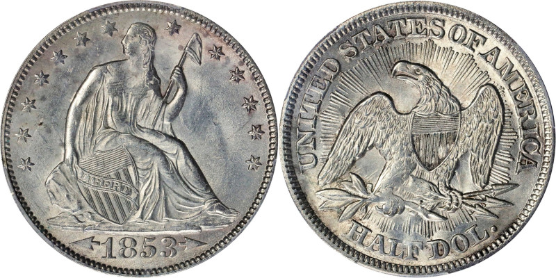 1853 Liberty Seated Half Dollar. Arrows and Rays. WB-101. MS-62 (PCGS).
This al...