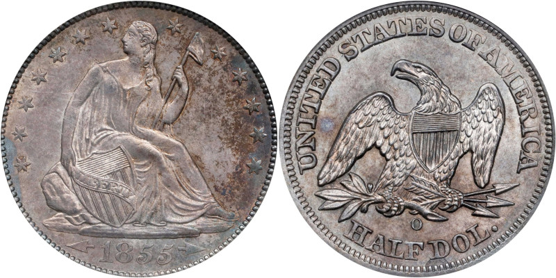 1855-O Liberty Seated Half Dollar. Arrows. WB-11. Rarity-3. MS-64 (PCGS). CAC.
...