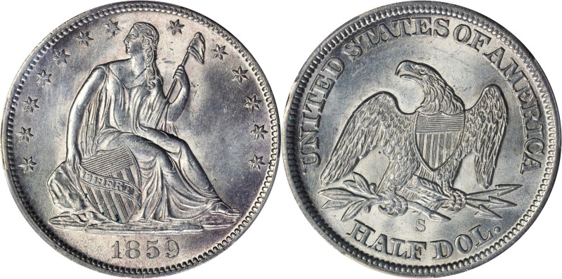 1859-S Liberty Seated Half Dollar. WB-6. Rarity-3. Medium S. MS-62 (PCGS).
Flas...