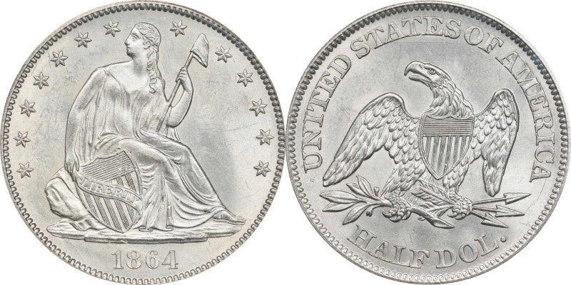 1864 Liberty Seated Half Dollar. WB-8. Rarity-4. MS-64 (PCGS).
Very attractive ...