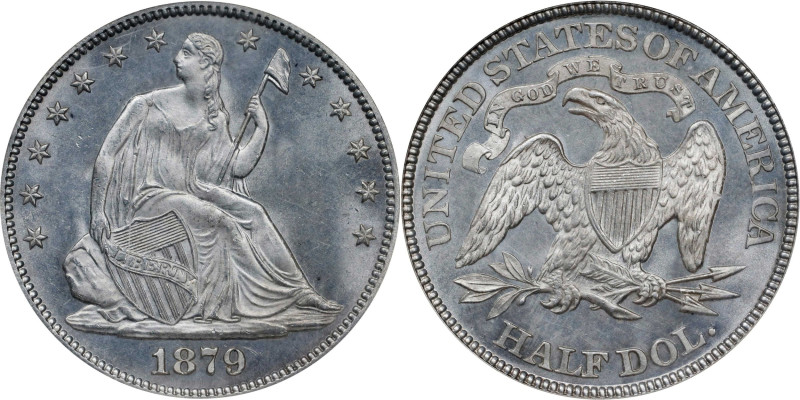 1879 Liberty Seated Half Dollar. WB-102. Type II Reverse. MS-65 (NGC).
Delightf...