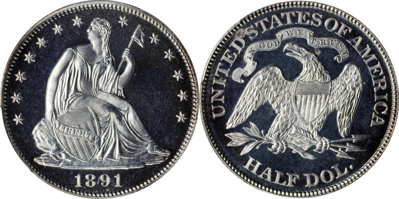 Sole DCAM at PCGS
1891 Liberty Seated Half Dollar. Proof-65 Deep Cameo (PCGS)....