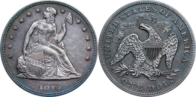 1873 Liberty Seated Silver Dollar. Proof-58 (PCGS).
This final year of the Seat...