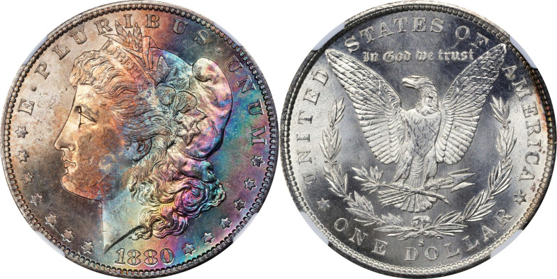 1880-S Morgan Silver Dollar. MS-68 * (NGC).
Sweeping crescents of multicolored ...