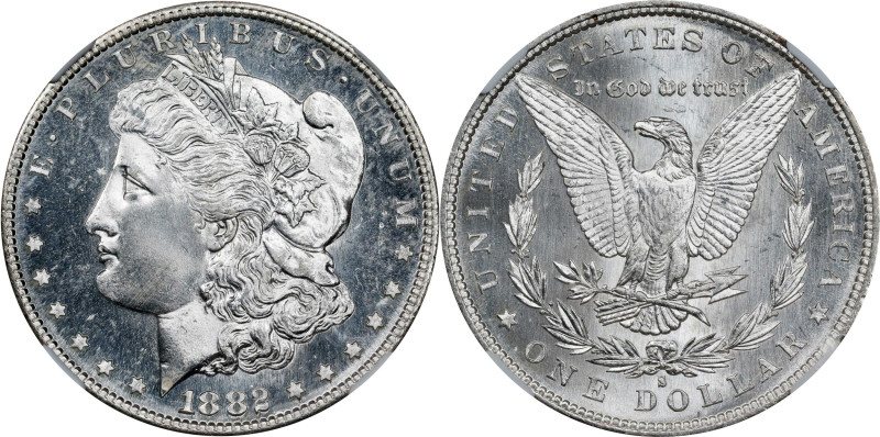 1882-S Morgan Silver Dollar. MS-67 PL (NGC).
A visually impressive example, one...