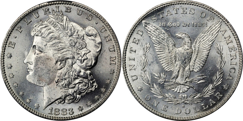 1883-S Morgan Silver Dollar. MS-63 (CACG).
Intense, flashy luster rolls around ...