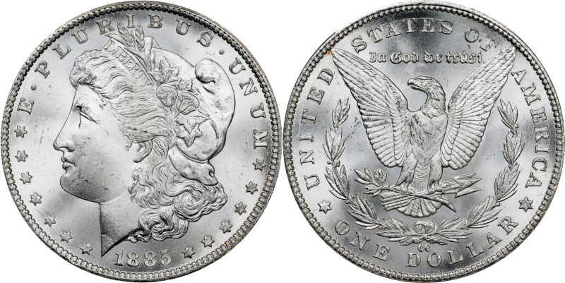 1885-CC Morgan Silver Dollar. MS-66 (PCGS).
A fully struck, fully untoned premi...